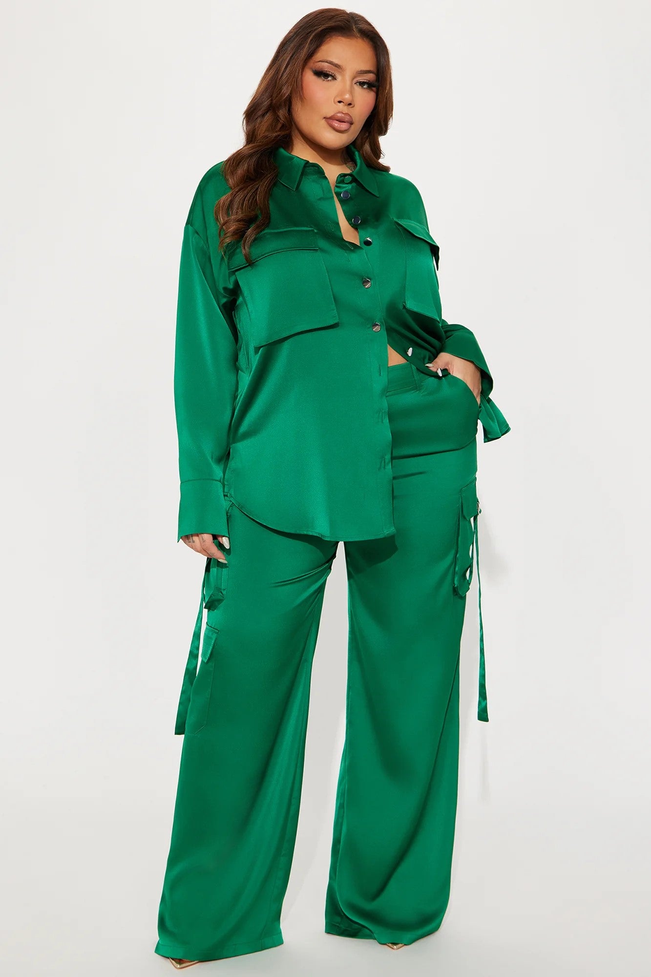 Leah Cargo Satin Pant Set