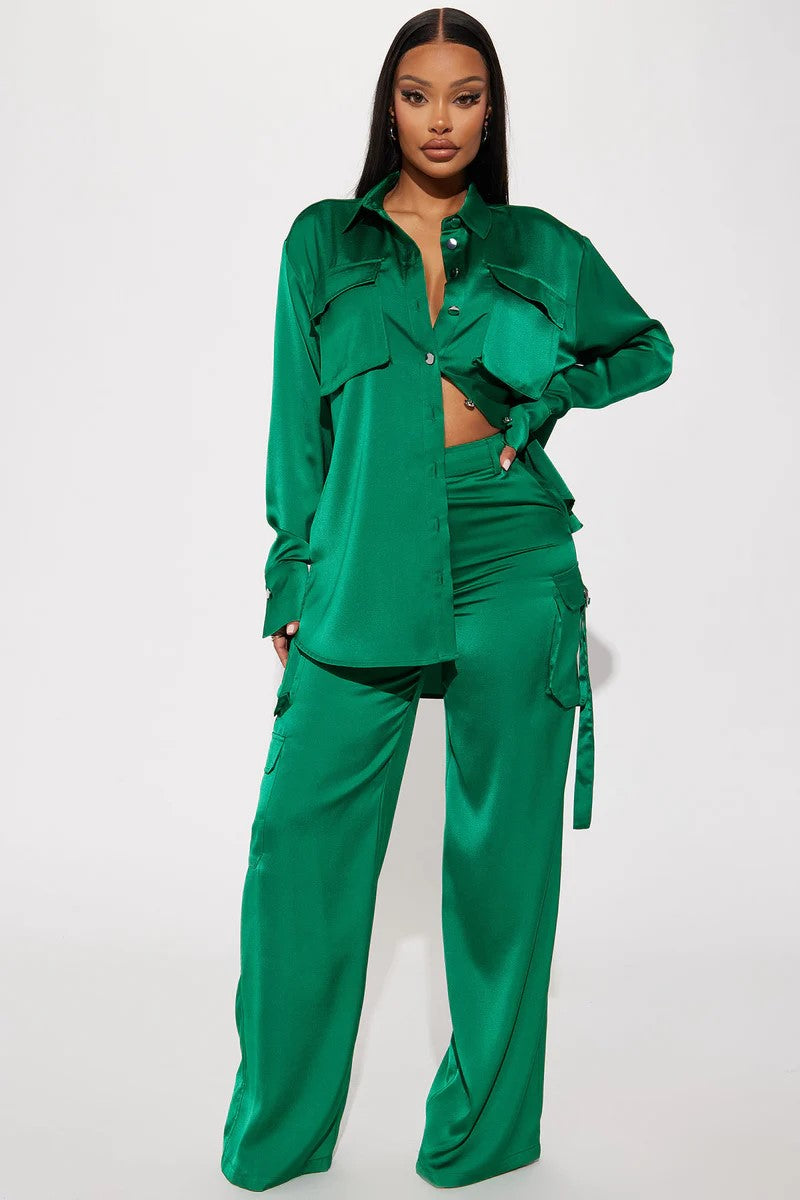 Leah Cargo Satin Pant Set